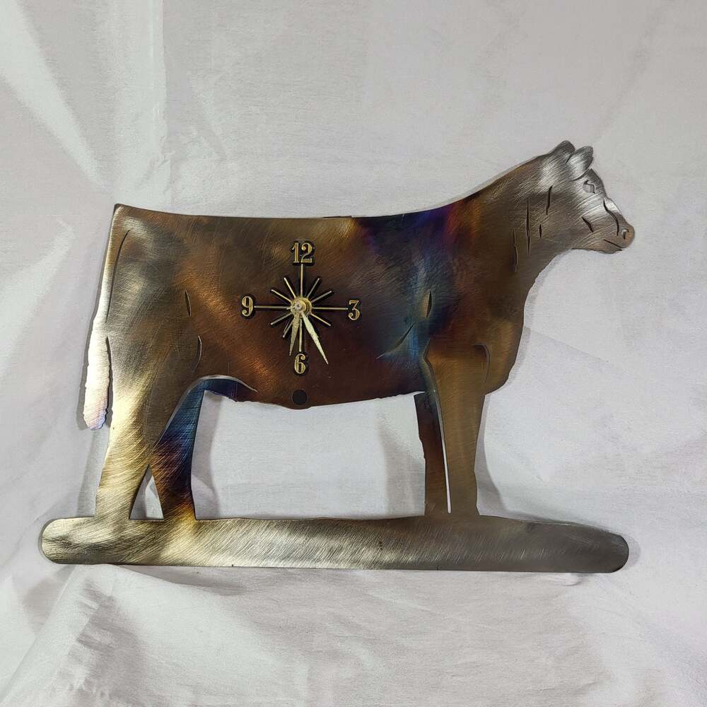 Farmer Farmhouse Handmade Torched Metal Cow Silhouette Wall Clock